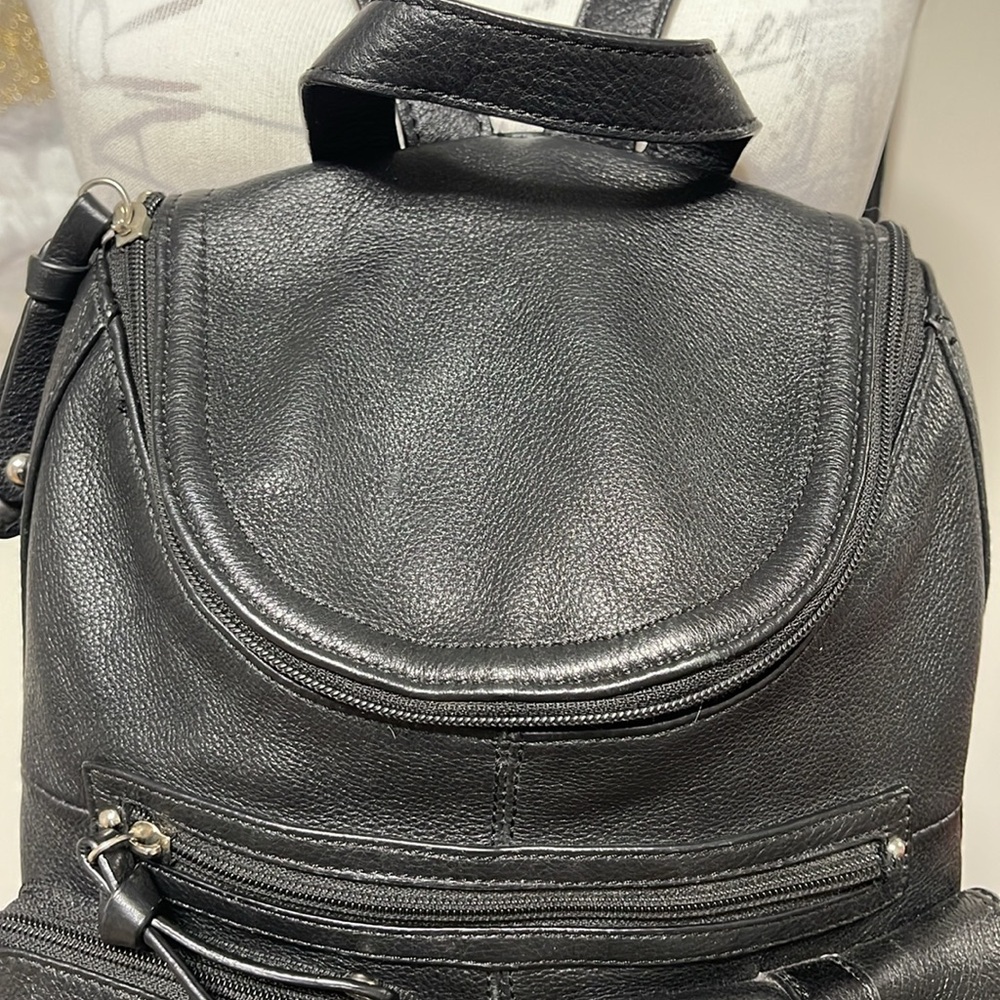 PELLE STUDIO Pebble Leather Backpack Sling Bag, Black, Leopard fabric interior - Picture 6 of 15